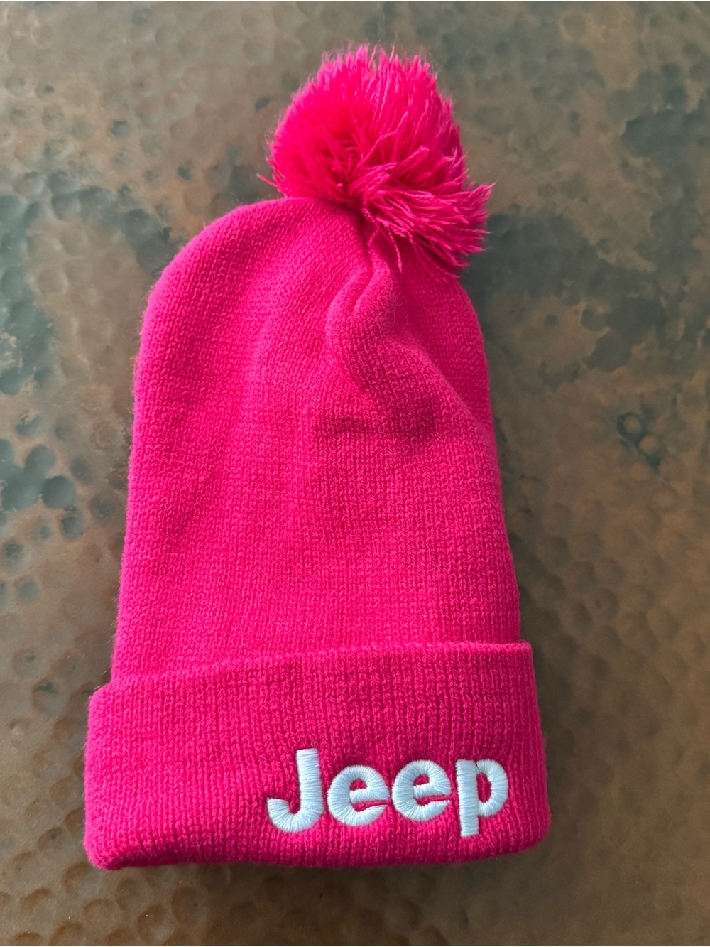 Jeep Womens Embroidered Pom-Pom Beanie Hat Hot Pink with White Logo
